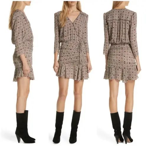 Veronica Beard 💕💕 Alamo Printed Ruched 100% Silk Dress ~ Rust/Ivory 10 NWOT