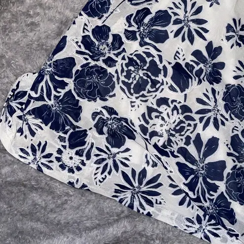 Siren Lily White and Navy Floral BoHo peasant style Tunic Top Tie Sleeve Size XL