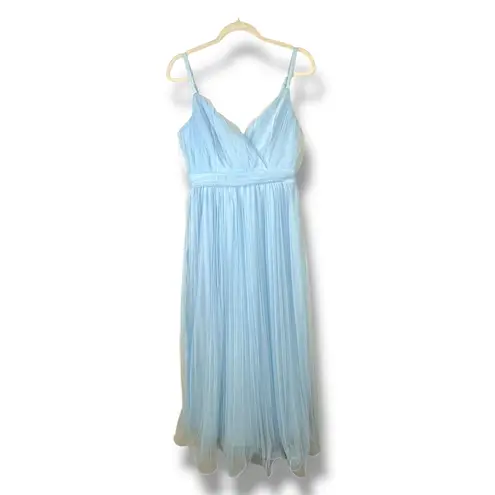 Lulus NWOT Exemplary Aura Light Blue Pleated Tulle Surplice Midi Dress Medium