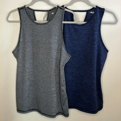 Ideology  SET OF TWO MEDIUM TANK TOPS BLUE & GRAY BLACK STRIPED CREW NECK