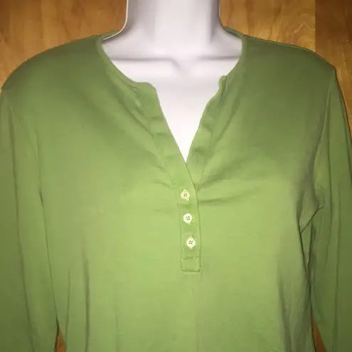 Kiwi Green Jones Sport 3/4 Sleeve Henley Shirt Size Medium
