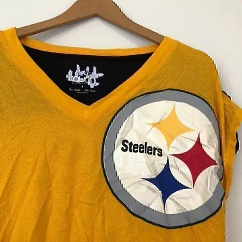 NEW NWT TOUCH ALYSSA MILANO Pittsburgh Steelers Mesh Holographic Tee T