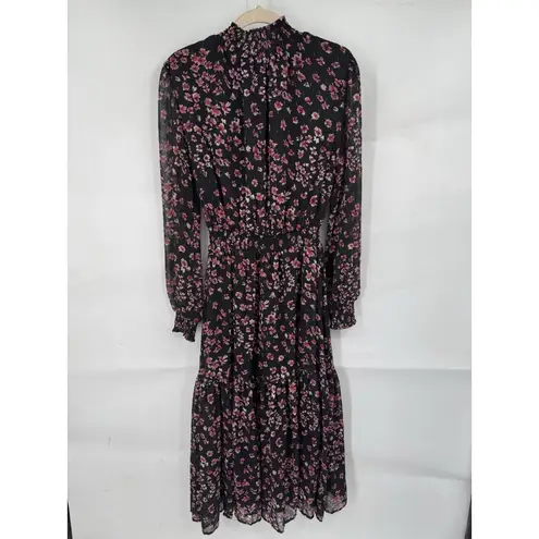 Charles Henry Midi Dress Women Small Black Pink Peasant Prairie Cottage Boho