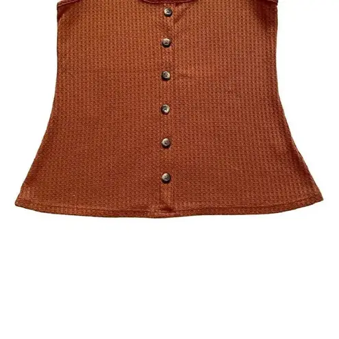 Liberty Love Burnt Orange Sleeveless Knit Button Front Ribbed Tank Top SZ S