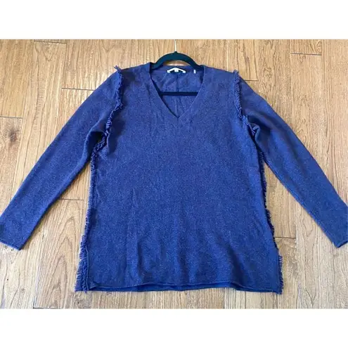 White + Warren purple cashmere vneck fringe trim sweater m Size M