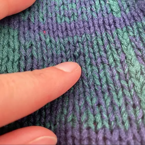 Vintage handKnit Sweater patchwork mixed print medium plaid floral handkerchief Blue