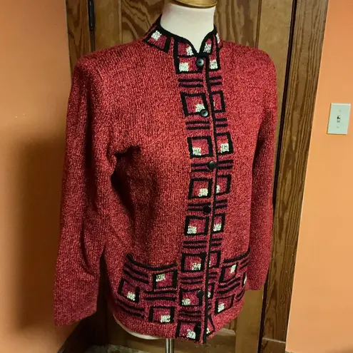 Vtg South Cotton Hand Loomed Cardigan Sweater Size M