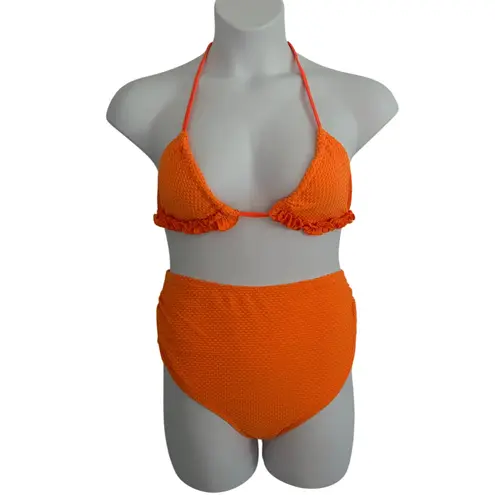 Women's Maternity Three Piece Bikini Coverup Textured Swimsuit M Medium NWOT Orange