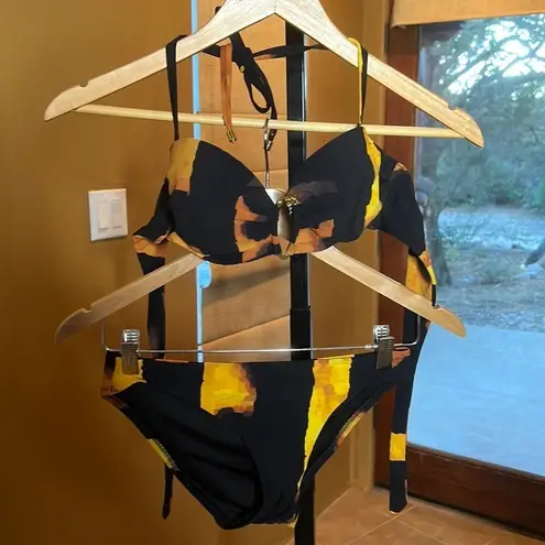 Natori BANDEAU BIKINI TOP Orange Black Size 36A, 34B, 32C Top & Small Bottom