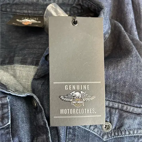 Harley Davidson Women's Denim Button Up Shirt Blue Dark Wash Biker Size M Size M