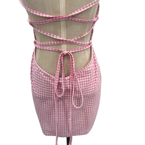 Ellesse Fonti Dress Mini Open Strappy Back Gingham Pink White Size US 10