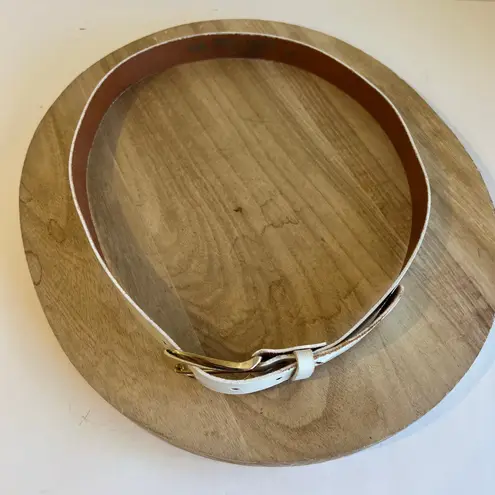 Vintage Robbie Nelson USA White Genuine Leather Golden Buckle Belt Size M/L Size M