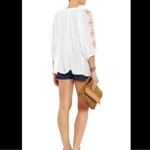 Melissa Odabash Embroidered Peasant Blouse Crop Top White Neon Coral Summery sz8