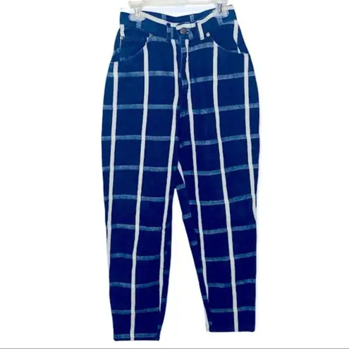 Rumble Seats Vintage 70s 80s Super High Waist Striped Plaid Jeans Size 25 Rare Blue
