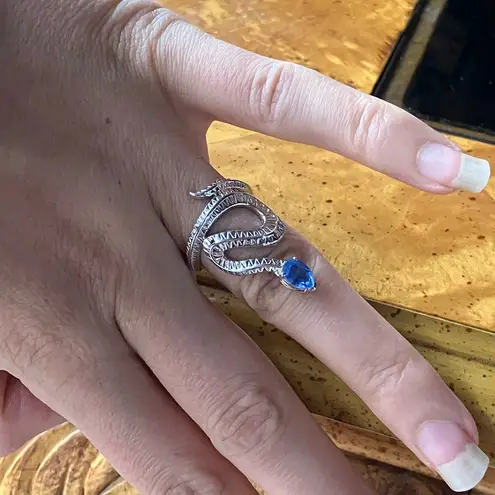 Natural Kyanite Sterling Silver Snake Ring Size 6 Blue