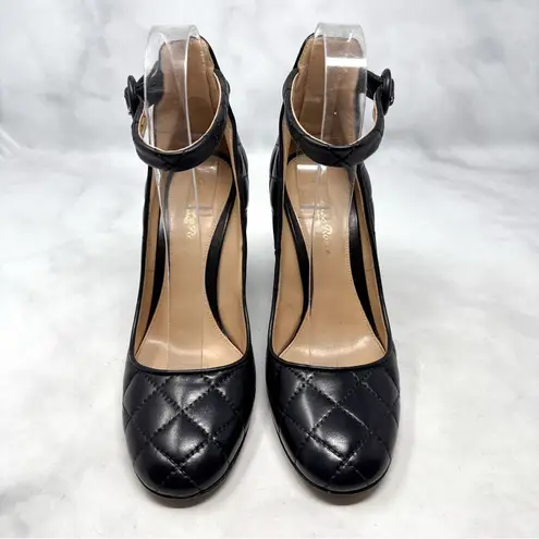 Gianvito Rossi Quilted Leather Mary Jane Ankle Strap Block Heel Pumps Black 36.5