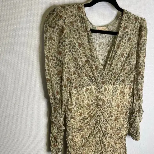 ByTimo | Sheer Floral Ruished‎ Dress Long Sleeve Small Green