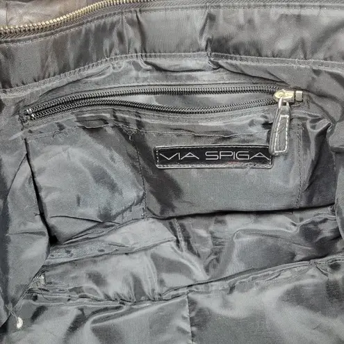 Via Spiga Womens Shoulder Bag Large Black Patent Leather Pockets Lined Hobo