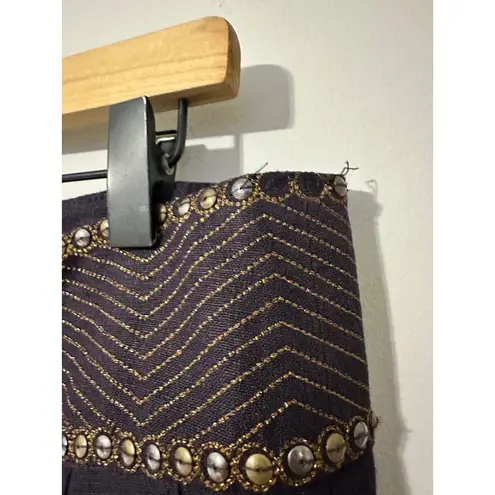 IDRA ANTHROPOLOGIE Embellished Waist Wide Leg Linen Pants SZ 6 Dark Academia Blue