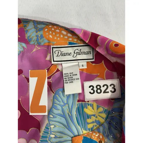 Diane Gilman Womans Small Multicolor Floral Silk Sequin Button Down Blouse