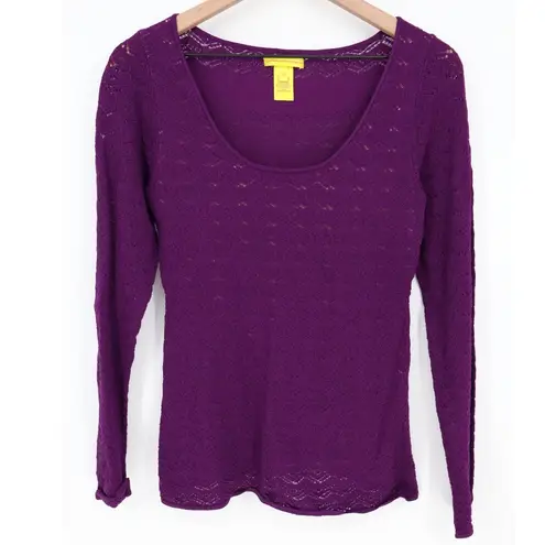 Catherine Malandrino Purple Knit Lace Trim Long Sleeve Top Size M