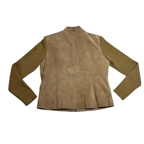 Coldwater Creek Suede Full Zip Jacket Size Med Laser Cutout Knit Ribbed Sleeves