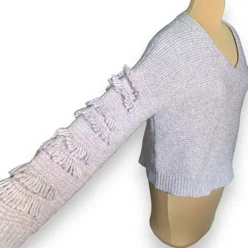 Madewell  Fringe Sleeve Pullover Sweater Loose Knit Pastel Lavender Drop Shoulder