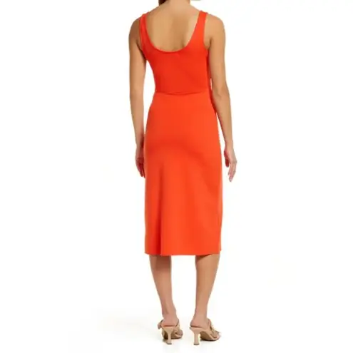 Open Edit Scoop Neck Orange Bodycon Midi Tank Dress Size XS NWOT Sleeveless.    Bodycon Midi Tank Dress in Orange Scoop Neck Sleeveless Front side slit Some Stretch 75% Polyester, 21% Viscose, 4% Spandex  Approximate measurements  pit to pit 28” waist 22” length 38”  casual comfortable summer work office school party vacation