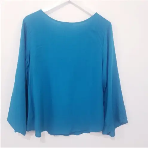 Veronica & Stella Teal Embroidered Keyhole Top Coastal Grandma Bohemian Blue Size M