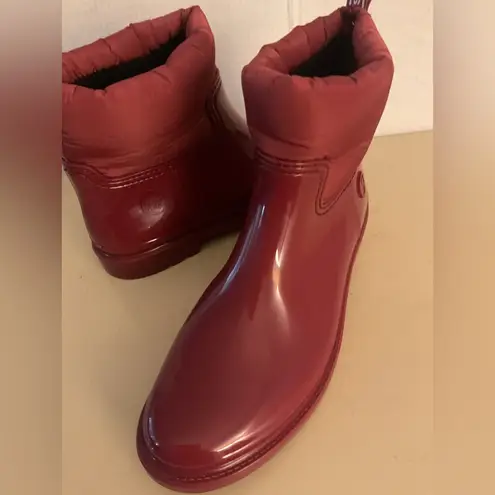 Michael Kors women waterproof rose pink rubber nylon short logo boots 11 Red