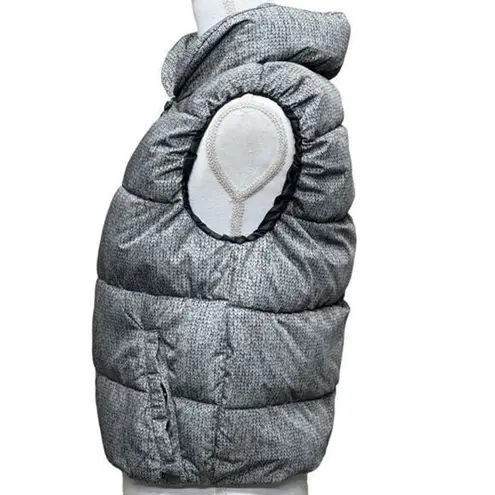 Calvin Klein Water Repellent Puffy Gray Vest Size S/M Faux Knit Design Zip Hood Silver