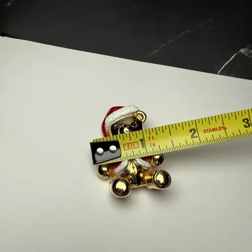 AJC Christmas Teddy Bear In Santa Clause Hat Enamel Brooch Pin Gold Tone Signed