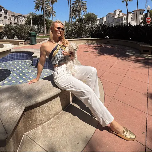 Ivory Pleated High Waist Straight Trousers White Size M