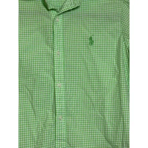Ralph Lauren Sport Women's Green Gingham Button Down Shirt Size 6 Cotton Preppy