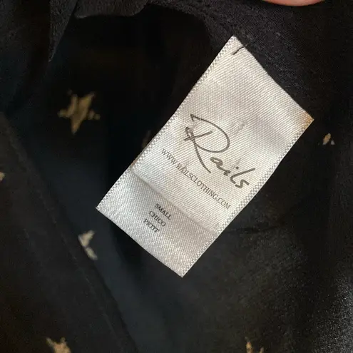 Rails Kate Silk Animal Stars Print Shirt (Sz Small) Black & Gold 100% Silk