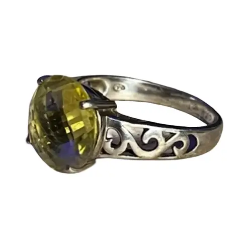 Vintage Sterling Silver Filigree Ring w/ Lemon Quartz Oval Gemstone – Size 7 Yellow