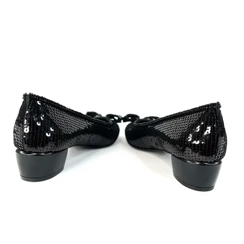 Salvatore Ferragamo Vara Bow Black Sequin Block Heel Ballet Pumps Size 5.5 - Image 10