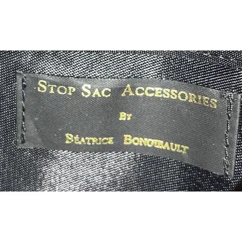 Vtg Stop Sac Béatrice Bongibault Black Wallet Clutch Purse w Gold Tone Emblem