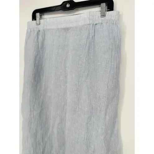 Tahari Blue Gauzy Coastal Elastic Waist Linen European Flax Maxi Button Skirt L