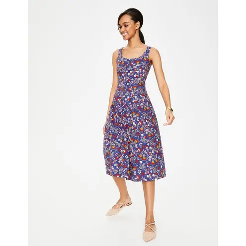 Boden Sabina Midi Dress Size 12R Blue Floral Aline Sleeveless Preppy Cocktail