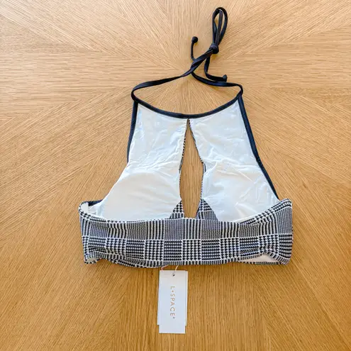 L Space Bikini Top Womens Large Black White Jessy Houndstooth Old School Retro