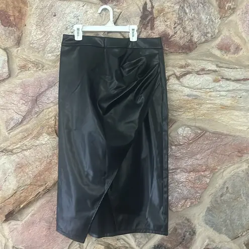 Commense Pleated Split PU Leather Skirt size L Black Size L