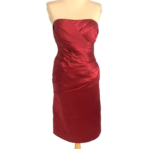 Glam Strapless Red Satin Pleated Cocktail Dress Corset Back M Hoco Bridesmaid Size M