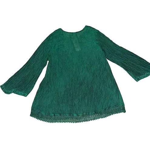 Women's India Boutique Green Boho Top Shirt Free Size Sequin Embroidery Flowy