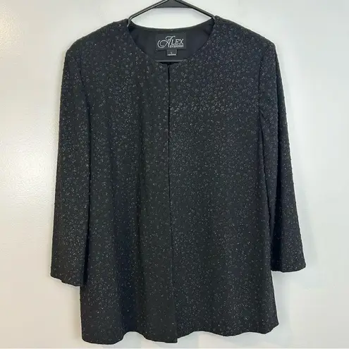 Alex Evenings Black Open Front Glitter Evening Jacket Size Large