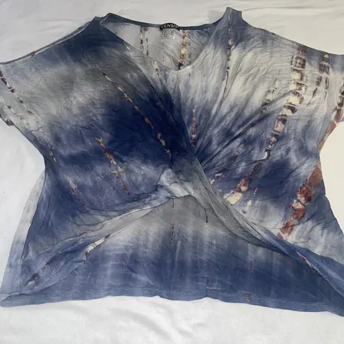 Venus  M Medium Cold Shoulder Blue Tie Dye V Neck