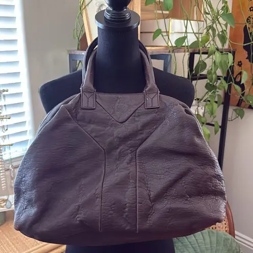 YSL Yves Saint Laurent Chocolate Brown Leather Top Handle Easy Bowling Bag