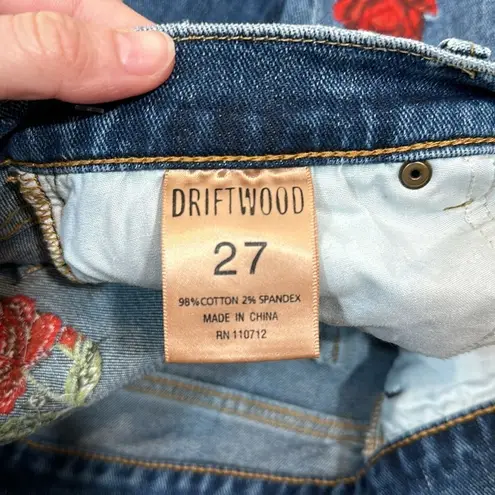 Driftwood Joyce Classic Fit W27 L27 Embroidered Floral Rose Distressed Raw Jeans