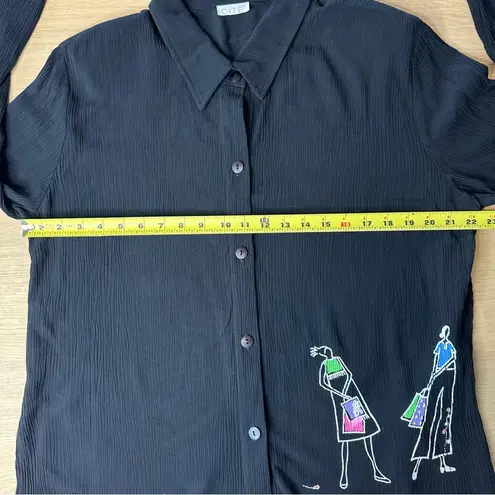 Vintage 90s Sz Black Button Up with Painted Shopping Ladies by Cité Size L