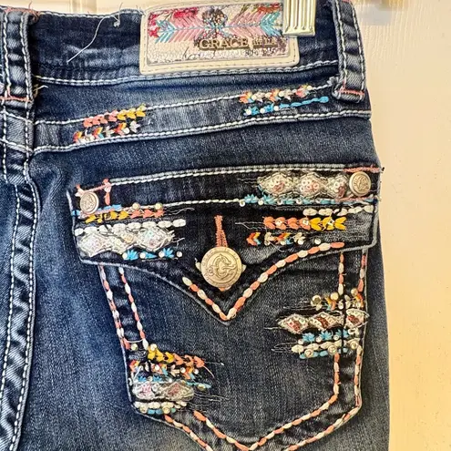 GRACE IN LA Embroidered Rhinestone Easy Fit Jeans Boho Western Cowgirl 26 - Image 6